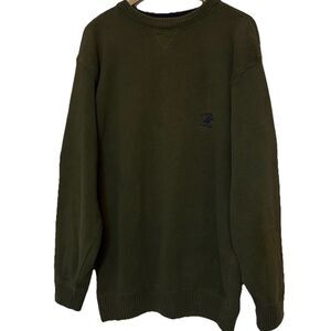 Vtg Fisherman Sweater Mens Sz L Chunky Cotton Old Money Crest Olive Green Crew